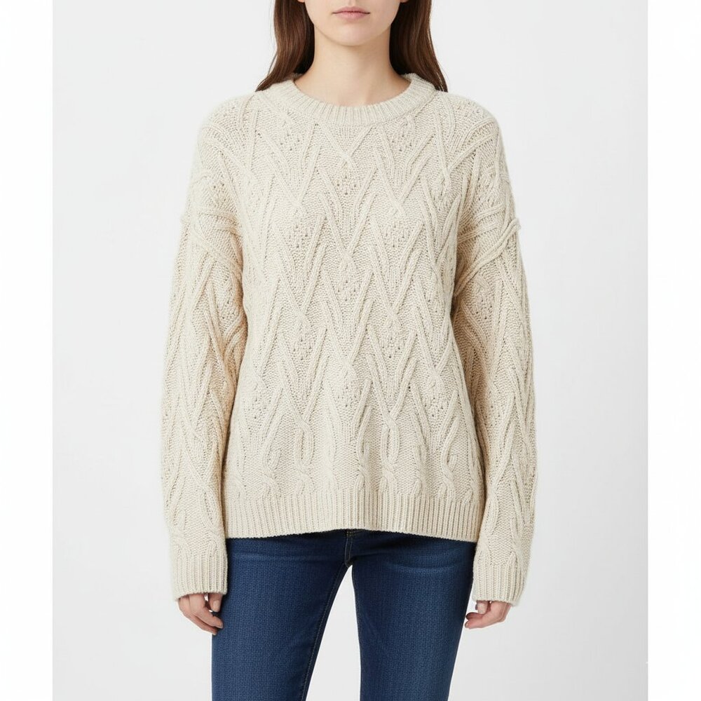 NWT Free People Cable Knit Sweater in‎ Tea Cream Beige – Women’s Large